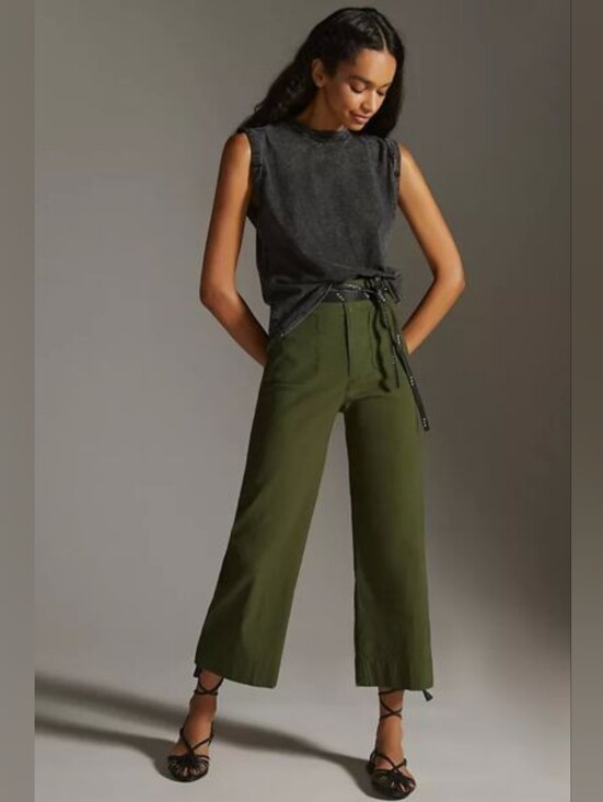 Maeve Pants - Maeve The Colette Wide-Leg Pants – Olive Green Magic Fabric Crop Size 29 Holly